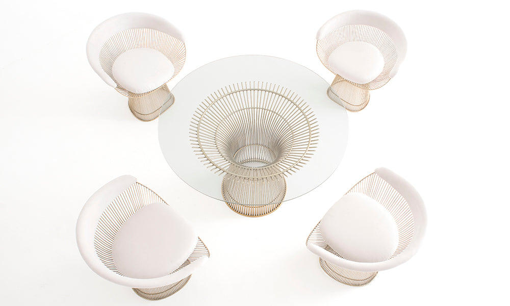 Mesa Jantar Platner Em Inox Polido e Tampo Vidro Redondo 120cm