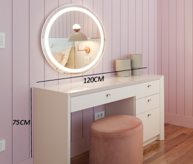 Penteadeira Em Laca Rosa Com Gaveteiro e Detalhe Chanfrado
