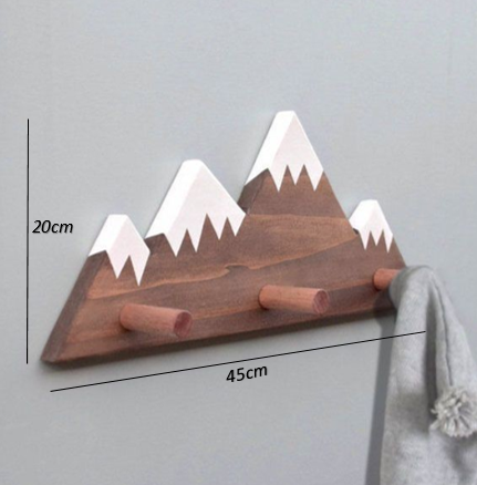 Cabide Decorativo Montanha Em Cor Madeira e Branco Neve Com 3 Pinos