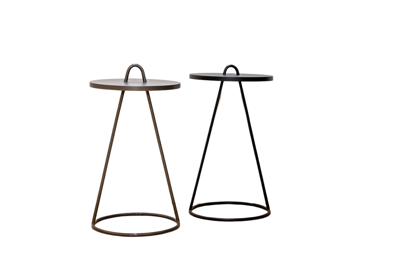 Mesa Lateral Com Tampo Redondo E Pé Em Metal Com Encaixe